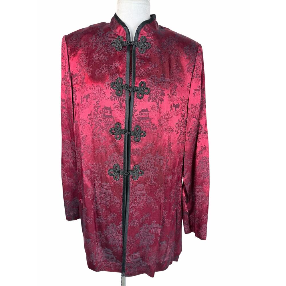 R&M Richards Women's Size 16 Burgundy Oriental Jacquard Kimono Jacket Blazer